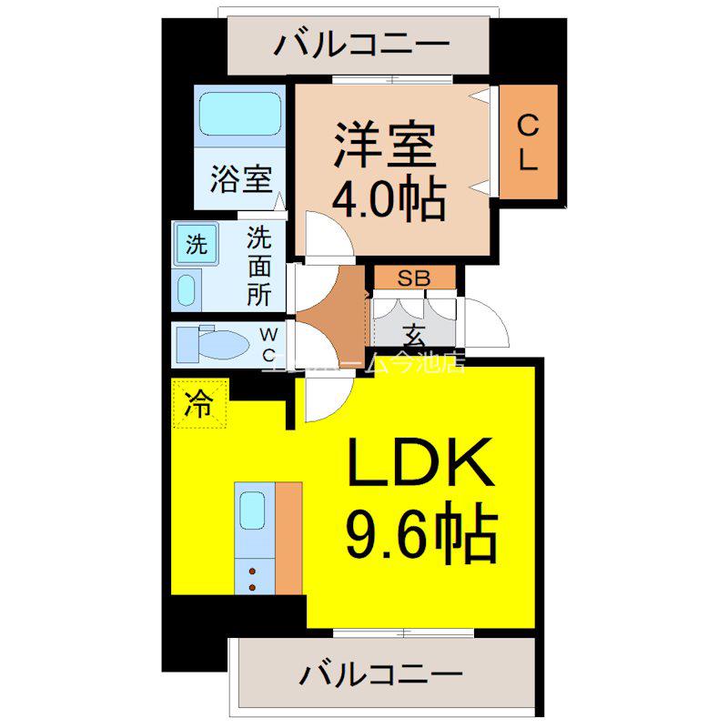 メイクス今池PRIME(1LDK/5階)の間取り写真