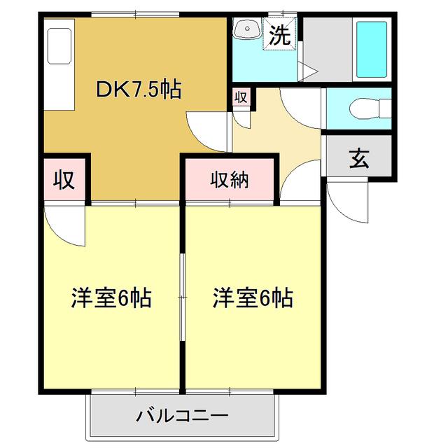 ハイツ北小松(2DK/1階)の間取り写真