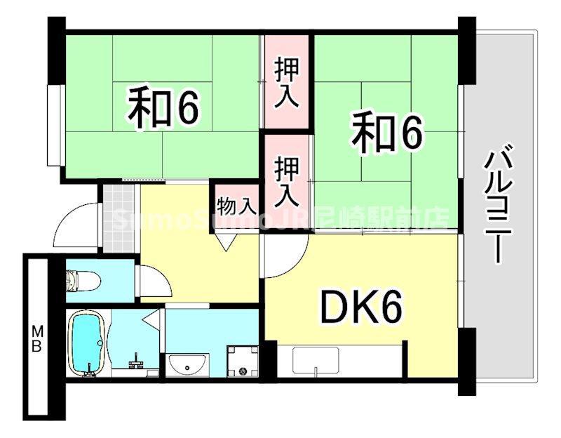 URルミエール千鳥 3号棟(2DK/2階)の間取り写真