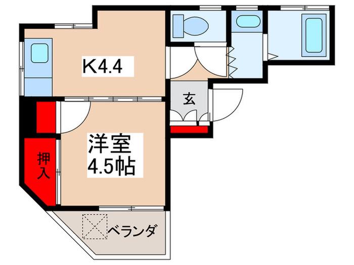 サンハイツ東(1K/4階)の間取り写真