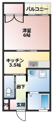 フローラ川内(1K/1階)の間取り写真