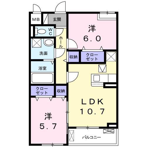 アルカディア(2LDK/1階)の間取り写真