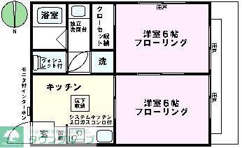 フェリース中原(2K/1階)の間取り写真