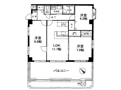 小田原城山サニーハイツII(3LDK/2階)の間取り写真