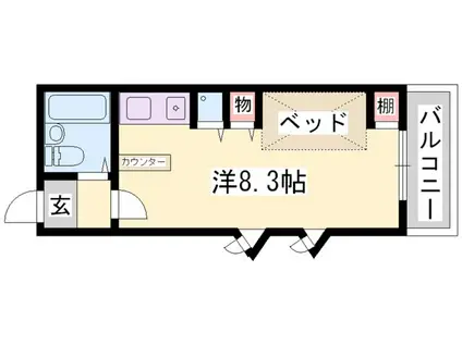 グランハイム東辻井(ワンルーム/1階)の間取り写真