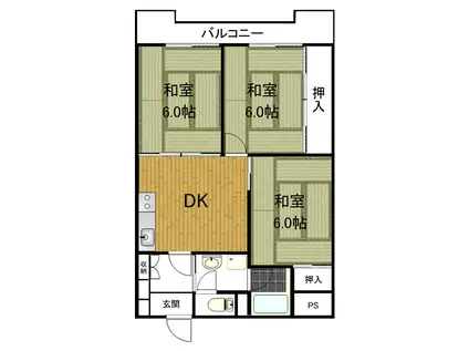 パルム惣門町(3DK/3階)の間取り写真