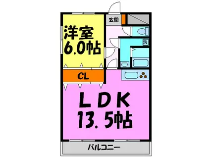 ダンディライオン宝塚(1LDK/3階)の間取り写真