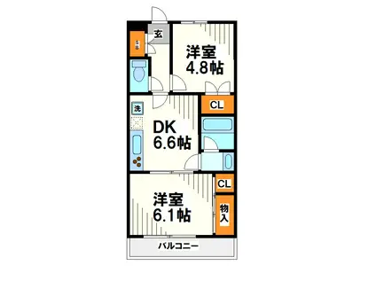 ワコーレ府中武蔵野台(2DK/1階)の間取り写真