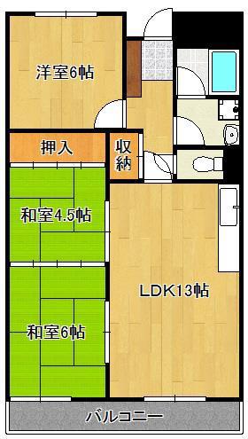 和布刈スカイマンションII番館(3LDK/5階)の間取り写真