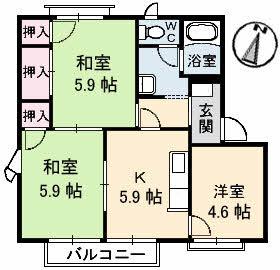 屋島フレグランスA棟(3K/2階)の間取り写真