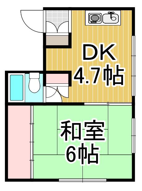 シャトー宝塚(1DK/2階)の間取り写真