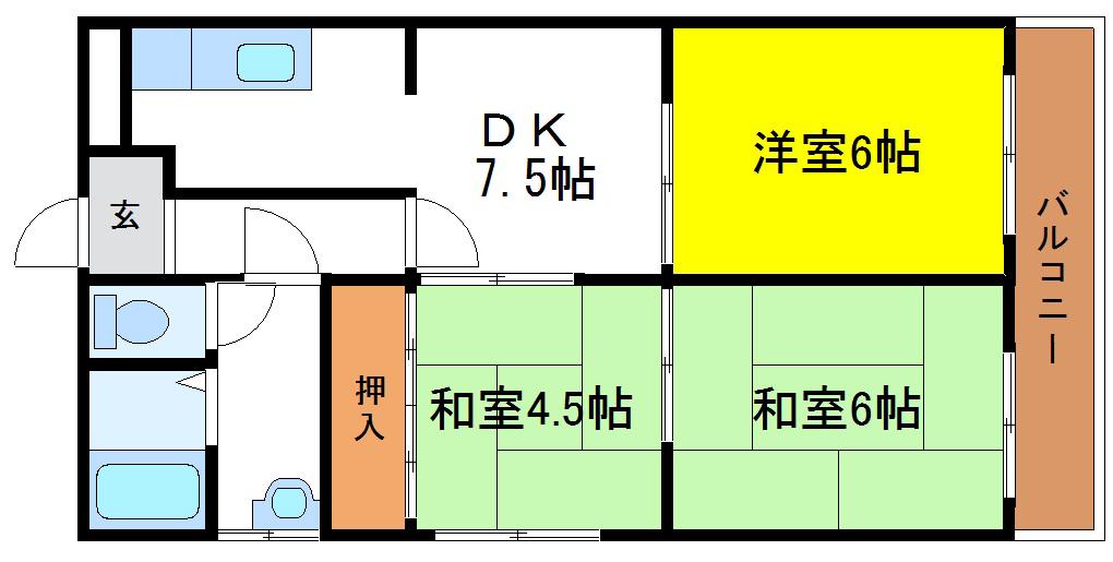 南野マンション(3DK/6階)の間取り写真
