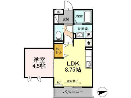 ハピネス2(1LDK/3階)の間取り写真