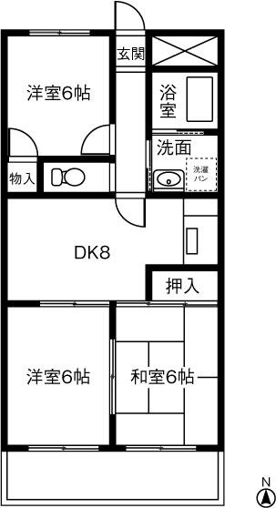 フラワー松本III(3DK/3階)の間取り写真