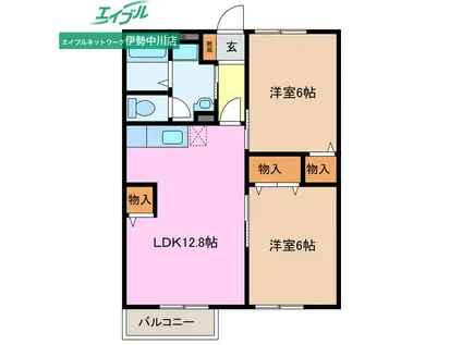 セレソB棟(2LDK/2階)の間取り写真