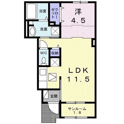 リリーモンターニュB(1LDK/1階)の間取り写真