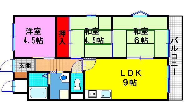 アメニティK&SパートⅠ(2LDK/5階)の間取り写真