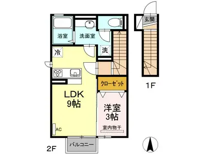 下越物産D-ROOM B(1LDK/2階)の間取り写真