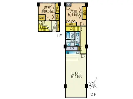ニュー赤坂コーポラス(2LDK/7階)の間取り写真
