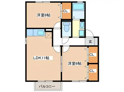 リヴィエールB(2LDK/2階)の間取り写真