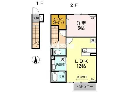 オプティマムハウス B棟(1LDK/2階)の間取り写真