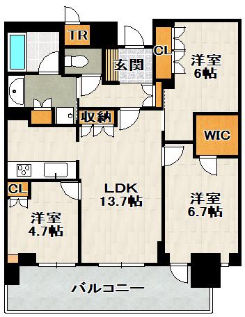 ジオタワー宝塚グランレジス(3LDK/24階)の間取り写真