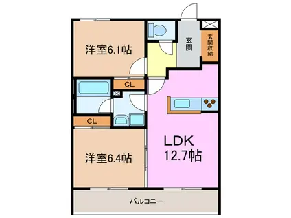 エスポア三好II(2LDK/1階)の間取り写真