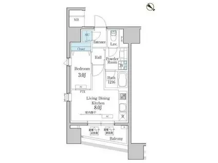 デュオフラッツ池尻大橋(1LDK/6階)の間取り写真