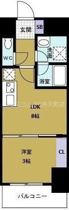 フロンティアタワー九条I(1LDK/11階)の間取り写真