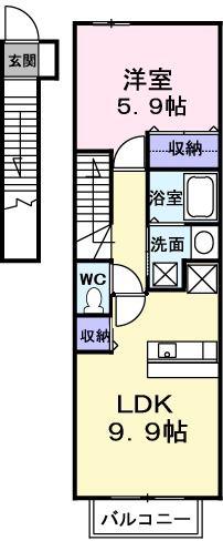 カサ・デル・ブリッサ(1LDK/2階)の間取り写真