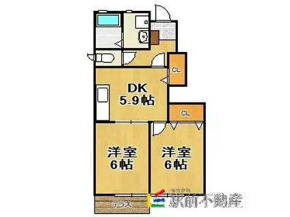 シーダーヒルズ II号館(2DK/1階)の間取り写真