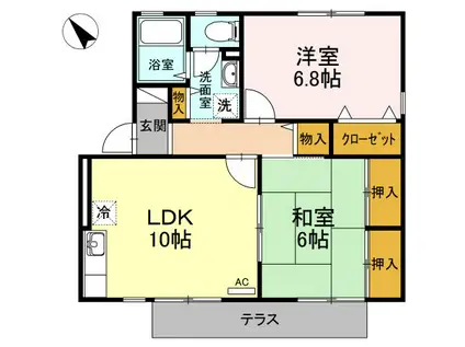 サンハイム東河原 II棟(2LDK/1階)の間取り写真