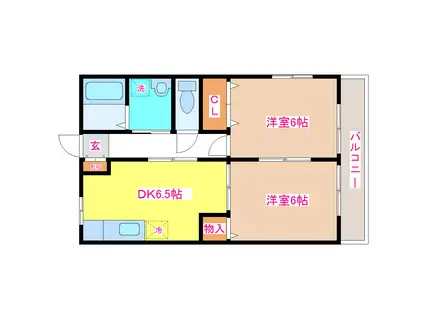 ハイムK(2DK/2階)の間取り写真