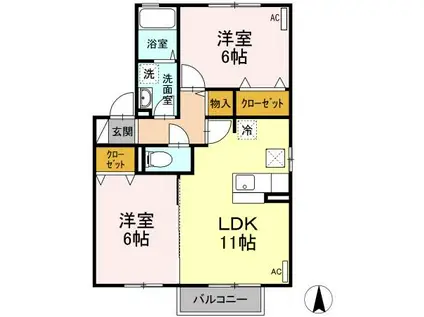 グランモア南原(2LDK/1階)の間取り写真