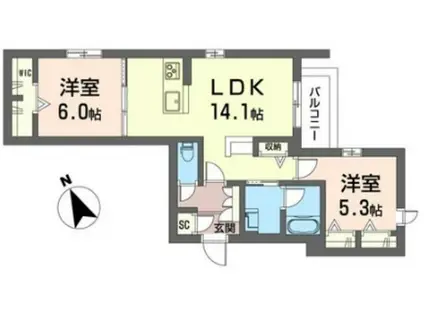 シャーメゾン 時間の翼(2LDK/1階)の間取り写真