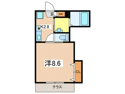 Sコート(1K/1階)の間取り写真