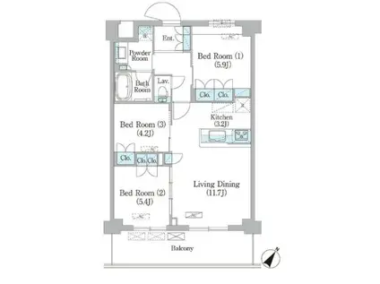 NIIYA平和台(3LDK/1階)の間取り写真