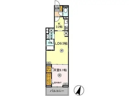 オークツリー(1LDK/3階)の間取り写真