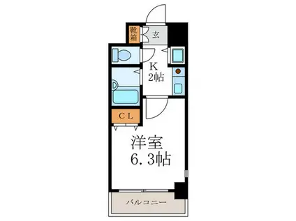 プレサンス京都烏丸御池II(1K/9階)の間取り写真