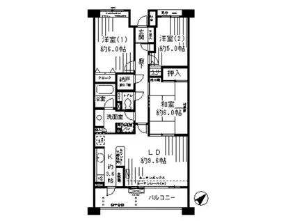 ミレニアムコート青葉台(3LDK/2階)の間取り写真