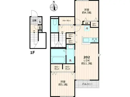 エレガンスプラスI(2LDK/2階)の間取り写真