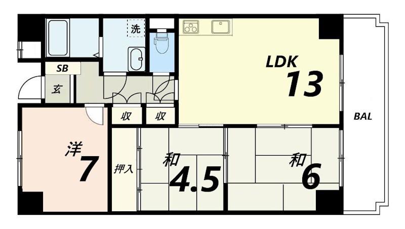 アルコ・ラ・カーサ佃町II(3LDK/4階)の間取り写真