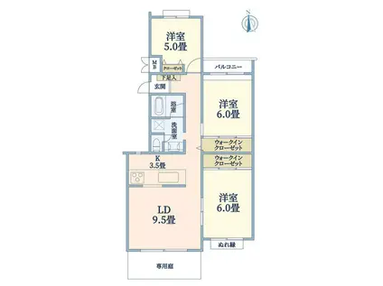 サニータウン茅ヶ崎 2号棟(3LDK/1階)の間取り写真