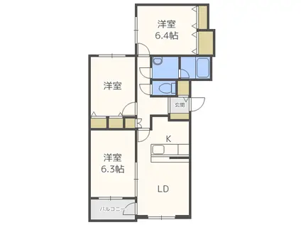 フラッツB・O(3LDK/3階)の間取り写真