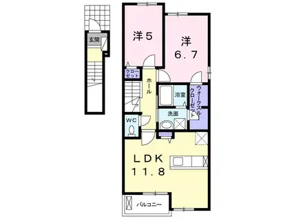 ウッディ オアシスI(2LDK/2階)の間取り写真