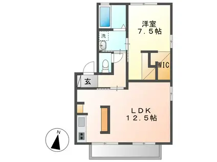 シエル・エトワールB棟(1LDK/1階)の間取り写真