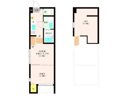 ハーモニーテラス西中田Ⅷ(1DK/2階)の間取り写真