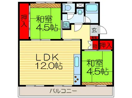 釈尊寺第一7号棟(2LDK/4階)の間取り写真