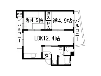 逆瀬川20号棟(2LDK/4階)の間取り写真