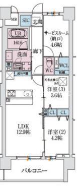 スプランディッド大阪NAMBA LINE(2SLDK/14階)の間取り写真